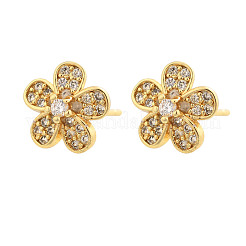 Orecchini a bottone con micro pavè di fiori in ottone e zirconi trasparenti&nbsp;EJEW-H162-03G