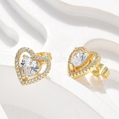 Orecchini a bottone in ottone con zirconi chiari e micro pavè&nbsp;EJEW-C139-06G
