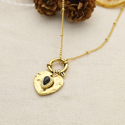 Collane con pendente in turchese sintetico nero tinto in acciaio inossidabile 304 per donna&nbsp;WGB4F0A-01