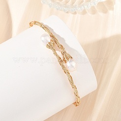 Bracelets manchettes en laiton et perles de culture d'eau douce naturelles&nbsp;BJEW-JB14301