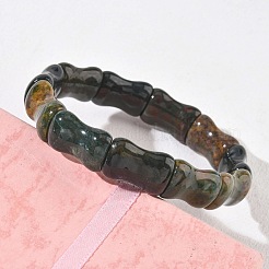 Bracelets extensibles en perles de bambou et d'agate indienne naturelle pour femmes et hommes&nbsp;BJEW-K304-01A