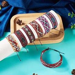 7 Stück verstellbare Wickelarmbänder aus Polyester mit ethnischem Muster in 7 Stilen&nbsp;BJEW-TAC0036
