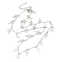 Collar con borla y dije de cruz de barra de eslabones texturizados de acero inoxidable 304&nbsp;NJEW-R023-01P
