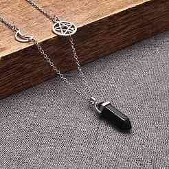 Collana con ciondolo proiettile in ossidiana naturale e braccialetto di perline intrecciate tonde&nbsp;AJEW-SZ00002-29