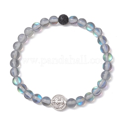 5 Stück mattierte synthetische runde Mondsteinperlen-Stretch-Armbänder für Männer und Frauen&nbsp;BJEW-JB11644