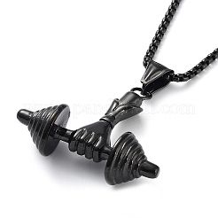 Colliers avec pendentif haltère en acier inoxydable 304 plaqué sous vide PVD&nbsp;NJEW-Z023-01EB