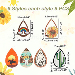 48 pièce 6 styles de grands pendentifs en bois de tremble imprimés sur une seule face&nbsp;WOOD-AR0001-36