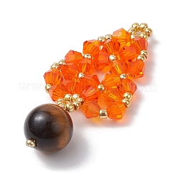 Pendentifs tissés en œil de tigre naturel et perles de verre&nbsp;PALLOY-MZ00364-05