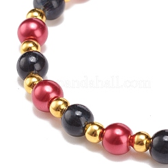 Bracciale elasticizzato con perline tonde in vetro e ferro da donna&nbsp;BJEW-JB08510-01