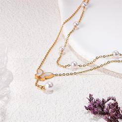 Chaîne double couche papillon cheville imitation perle papillon avec breloques perlées cheville été plage bijoux délicats cadeau pour les femmes&nbsp;JA198A
