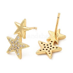 Gestellplattierte Stern-Ohrstecker aus Messing mit Zirkonia&nbsp;EJEW-D061-09G