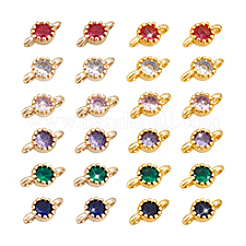 24 Stück 12 Farben Messing Zirkonia flach rund Verbinder Charms&nbsp;KK-PH0012-92