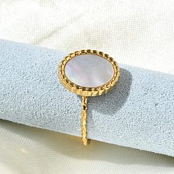 Ovale Manschettenringe aus weißem Muschelstahl 304 für Damen&nbsp;RJEW-G346-07G-02
