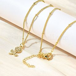 Messing-Halsketten mit Mikropflaster und klarem Zirkonia-Blumenanhänger für Damen&nbsp;NJEW-A039-01B-G