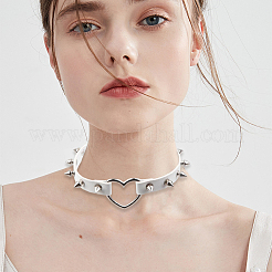 Regolabile regolabile gotico pu pelle lega rivetto a punta cuore collane girocollo per le donne&nbsp;NJEW-WH20816-006P-A