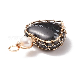 Colgantes de obsidiana de copo de nieve natural y perlas de agua dulce&nbsp;PALLOY-JF01661-02