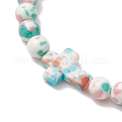 Bracelet ajustable en perles synthétiques de jade blanc océan et turquoise tressées (4 pièce).&nbsp;BJEW-JB11297