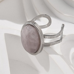 Anelli ovali in quarzo rosa naturale&nbsp;RJEW-M062-02P-15