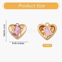 5 ciondolo a forma di cuore in ottone con zirconi rosa ciondolo di san valentino ciondolo a forma di cuore per orecchini di gioielli che fanno artigianato&nbsp;JX384A