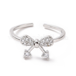 Anello a polsino aperto con fiocco in zirconi cubici trasparenti&nbsp;RJEW-I094-07P