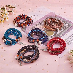 5 pièces 5 style bois et verre graine et acrylique perlé bracelets extensibles sertis de baseball&nbsp;JB709D
