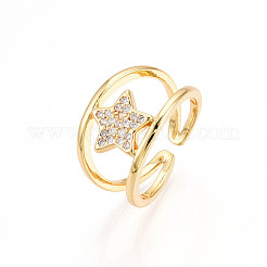 Bagues de manchette en laiton avec micro pavé de zircone cubique transparente pour femmes&nbsp;KK-T074-21G