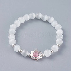 Bracciali elasticizzati con perline rotonde a occhio di gatto&nbsp;BJEW-L037-13