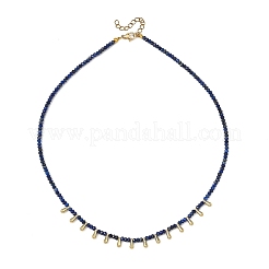 Colliers composés de rondelles facettées en lapis-lazuli naturel et de 201 breloques en forme de larme en acier inoxydable.&nbsp;NJEW-JN06428-02