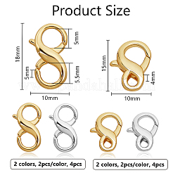 8 Stück 4 Stile Messing-Karabinerverschlüsse mit doppelter Öffnung&nbsp;FIND-PH0021-16