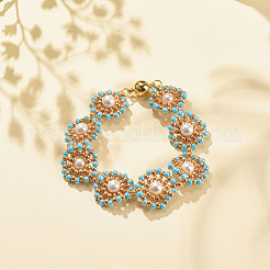 Bracciale a maglie di fiori di perle conchiglia&nbsp;BJEW-JB08084-02