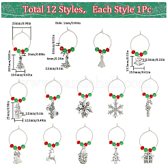12 Stück Weihnachtsthema im tibetischen Stil aus Legierung und Glas&nbsp;AJEW-SC0002-02