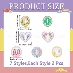 14 Stück 2 Beutel ovale/herzförmige/flache runde Polyester-Stickerei-Aufnäher&nbsp;PATC-CY0001-75