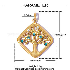 Pendenti in acciaio inossidabile 304 con strass di zaffiro&nbsp;RB-OY001-36G