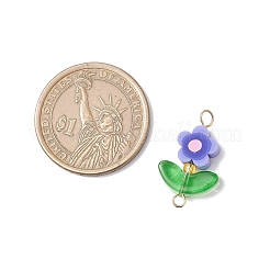 5 Stück 5 Farben handgemachte Polymer Clay Blumenverbinder Charms mit Glasblatt&nbsp;PALLOY-MZ00803-01