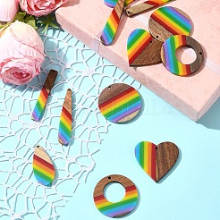 12 Stück 6 Stile Pride Regenbogen Thema Harz & Walnuss Holz Anhänger&nbsp;WOOD-FS0001-32