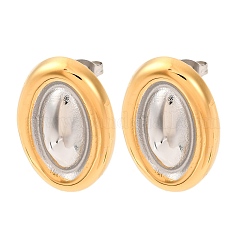 Pendientes ovalados de dos tonos de acero inoxidable 304 para mujer&nbsp;LS-EJEW-A136-01A-GP