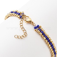 Bracelet à maillons en mauvais œil tressé en graines de verre pour femme&nbsp;BJEW-JB08398-02