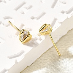Orecchini a bottone con micro pavè di ottone a forma di cuore e zirconi trasparenti&nbsp;EJEW-R018-07G