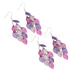 2 paire de boucles d'oreilles pendantes en forme de feuille en acier inoxydable 430&nbsp;EJEW-TA0001-83E
