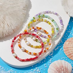 Stretch-Armbänder aus Grassamen und Naturperlen für Damen&nbsp;BJEW-JB09705
