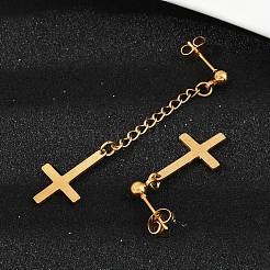 Christliche Ohrstecker mit umgedrehtem Kreuz aus Edelstahl 201&nbsp;LS-EJEW-P314-01C-G