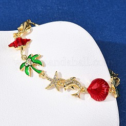 Bracelets à maillons en laiton et zircone cubique émaillée sur le thème de l'océan pour femmes&nbsp;BJEW-F514-01A-G