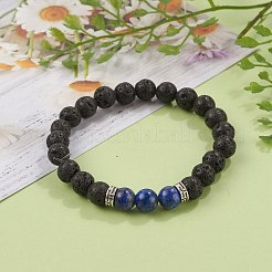 Pulseras elásticas redondas con cuentas de roca de lava natural&nbsp;BJEW-JB05506