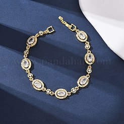 Ovale Gliederarmbänder aus Messing mit Mikropavé-Fassung aus Zirkonia für Damen&nbsp;BJEW-D387-04G-07