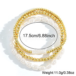 Elegantes conjuntos de pulseras elásticas apilables de perlas keshi sintéticas y cuentas redondas de latón para mujer.&nbsp;GT9048