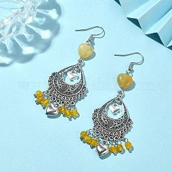 Boucles d'oreilles lustre en forme de cœur en agate et topaze naturelles&nbsp;EJEW-JE05364-05
