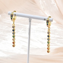 Boucles d'oreilles créoles pendantes en laiton pavé de zirconiums cubiques&nbsp;KK-CBAD9DF-02G-B