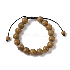 Bracelets de perles tressées en pierre de dentelle de bois naturel rond de 10 mm&nbsp;BJEW-C067-01C-17