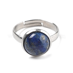 Halbrunde Fingerringe aus natürlichem Lapislazuli&nbsp;RJEW-M062-01P-28