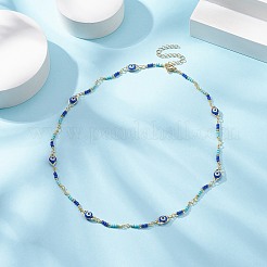 Collier chaîne en laiton mauvais œil et perles de verre&nbsp;NJEW-JN04312